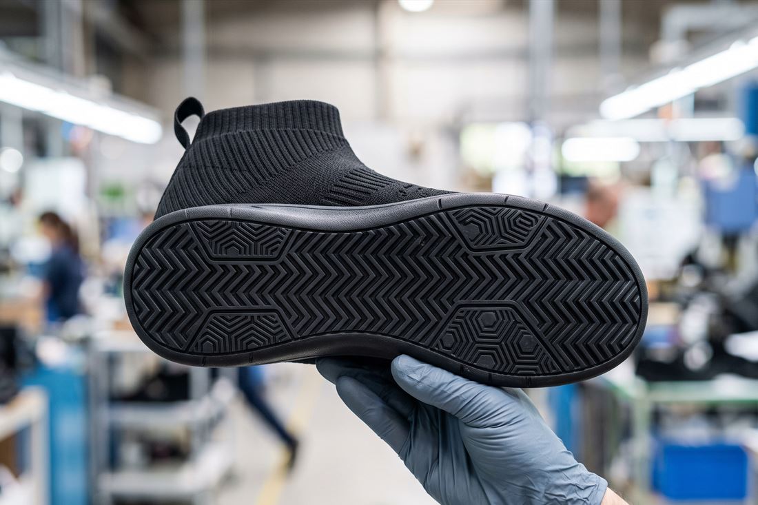 Customer brand name embossed into rubber outsole